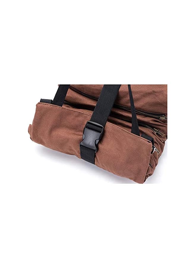 PROMASS Tool Storage Organizer Bag Roll, Big Tool Roll Up Bag, Waxed Canvas Tool Organizer Bucket, Tool Roll Up Pouch, Handy Small Tools Tote Carrier,Tool Pouch Sling, Car Back Seat Organizer (Brown)  - Image 4