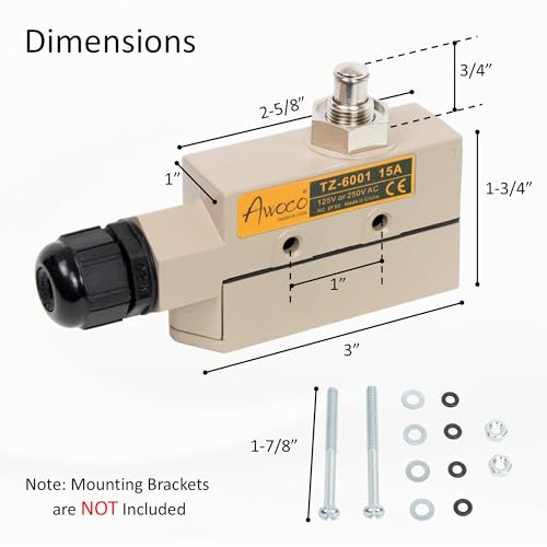 Awoco Heavy Duty Commercial Plunger Door Micro Switch for Air Curtains, 250V 15A IP 65 Limit Switch Type NO and Type NC (TZ-6001-15A) - Image 3
