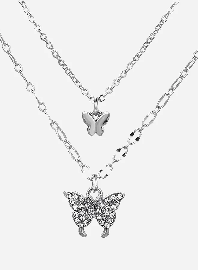 Take Two Rhinestone Butterfly Layered Necklace