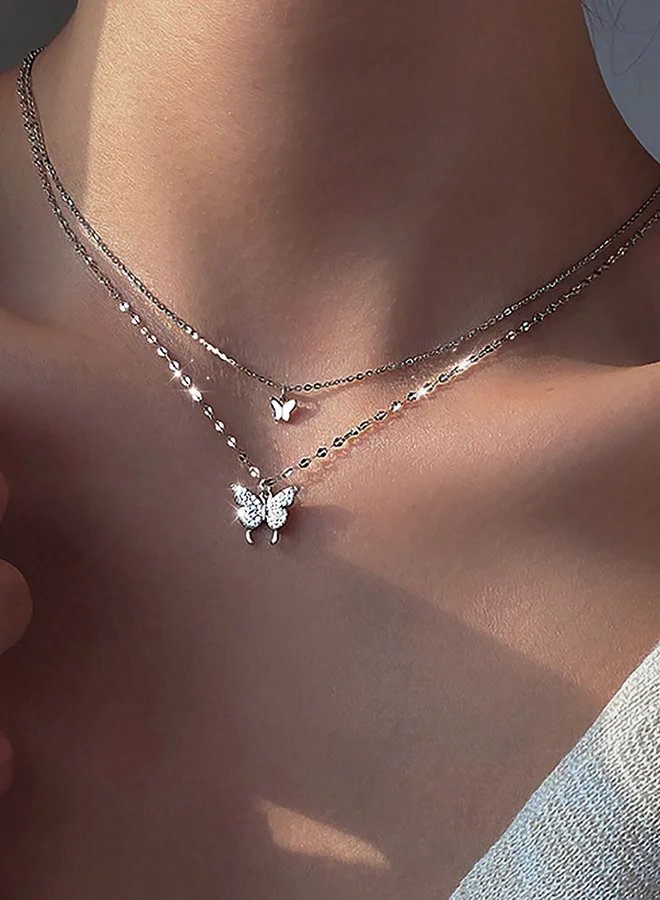 تايك تو Rhinestone Butterfly Layered Necklace