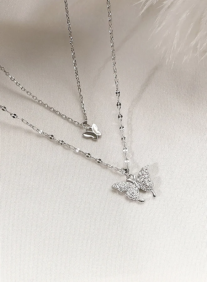 Take Two Rhinestone Butterfly Layered Necklace