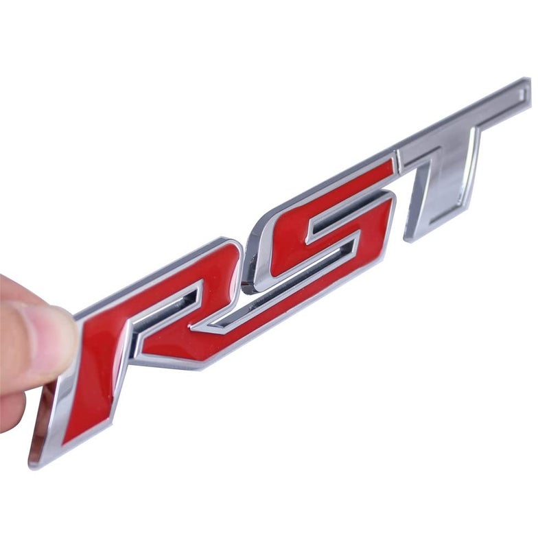 1Pc RST Tailgate Emblem Letter Badge Inserts Sticker Replacement for 2019 2020 2021 Silverado 1500 Tahoe Yukon SUV 4x4 Chrome Red