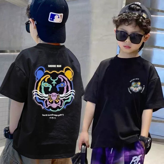2025 Cotton Children'S Wear Short-Sleeved T-Shirt Large Children'S Round Neck Printed Casual Loose Half-Sleeved Top Trendy - Image 1