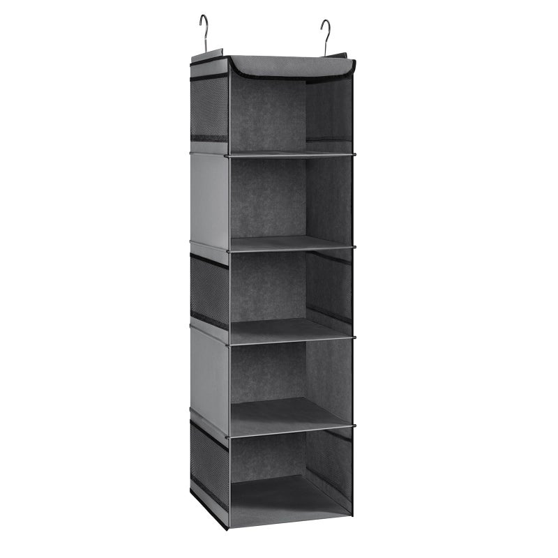 BrilliantJo Hanging Storage with 5 Shelves Wardrobe Closet Organiser Storage Shelves Unit with 6 Pockets for Clothes  Grey30 x 30 x 108cm