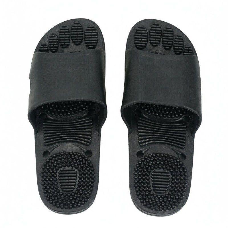 Acupressure Massage Slippers: Black Size S High-elastic Rubber Shock-absorbing Sole - Non-slip Lightweight Breathable Fast Drying for Indoor Bedroom Bathroom After Exercise - Image 1