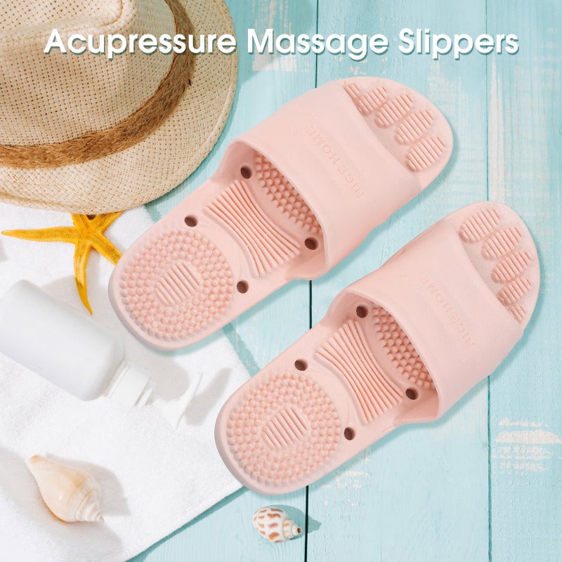 Acupressure Massage Slippers: Black Size S High-elastic Rubber Shock-absorbing Sole - Non-slip Lightweight Breathable Fast Drying for Indoor Bedroom Bathroom After Exercise - Image 2