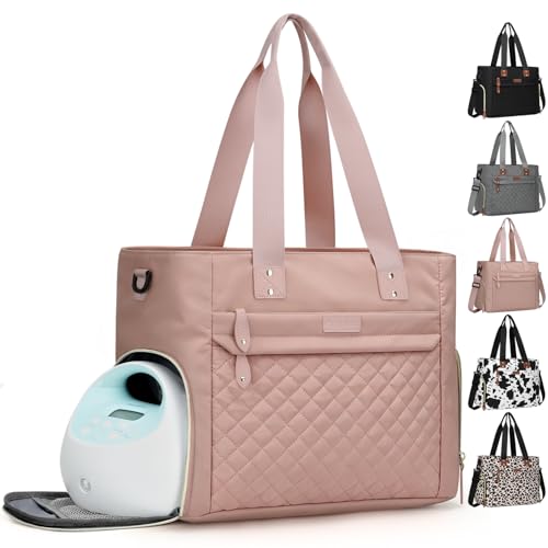 Pritent Diaper Bag Tote for Working Mom Large Travel Diaper Tote for Mom and Dad with 14 Inch Laptop Sleeve Mommy Maternity Travel Baby Bag for Boys and Girls Pink - Image 1