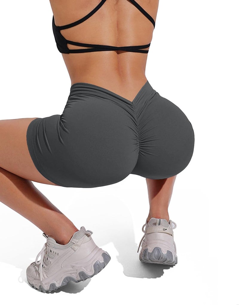YWBIN Womens Gym Scrunch Butt Lifting Workout Shorts High Waisted V Back Yoga Booty Biker Shorts Black Grey Navy Blue - Image 5