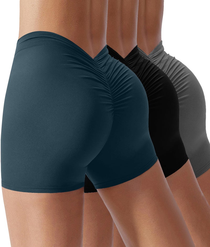 YWBIN Womens Gym Scrunch Butt Lifting Workout Shorts High Waisted V Back Yoga Booty Biker Shorts Black Grey Navy Blue - Image 1