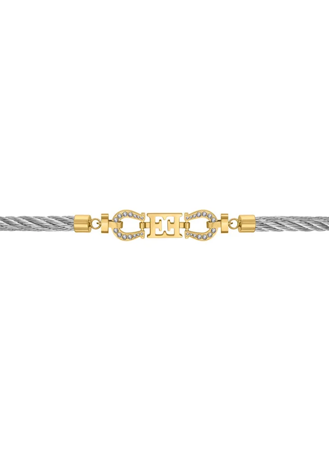 إسكادا Zoe Stainless Steel Cable Bracelet with Escada Logo & Crystal Horseshoe Charms – Good Fortune & Success