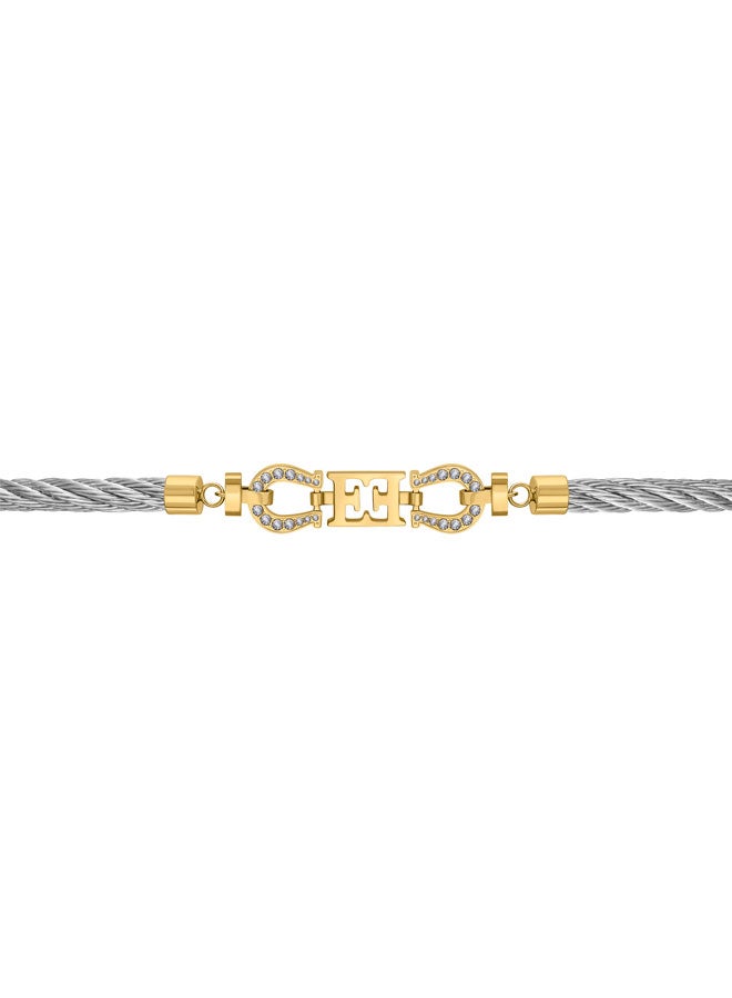 ESCADA Zoe Stainless Steel Cable Bracelet with Logo and Crystal Horseshoe Charms Good Fortune and Success - Image 2