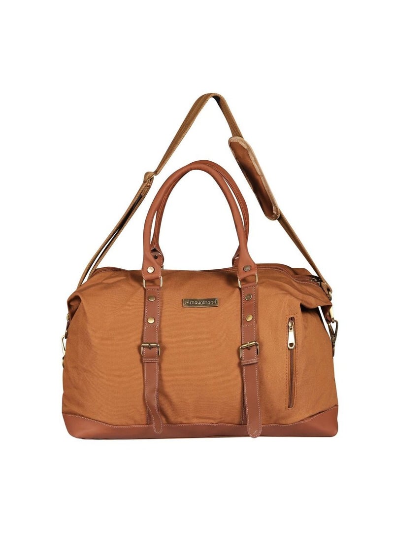 MOUNTHOOD MOUNTHOOD Duffel / Duffle Bag for Men and Women - Premium Quality Long Lasting Canvas with Faux Leather - Polaris Tan  - Image 4