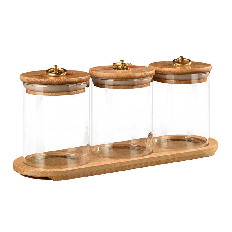 Multi-Functional Glass Sealing Jars Makeup Organizer Copper Ring Lid Storage Triple Set 