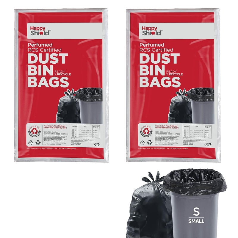 Happy Shield Happy Shield Perfumed Garbage Bags 60 Pieces Small 17x19 Inches 30 piecespack Pack of 2 Black  - Image 1