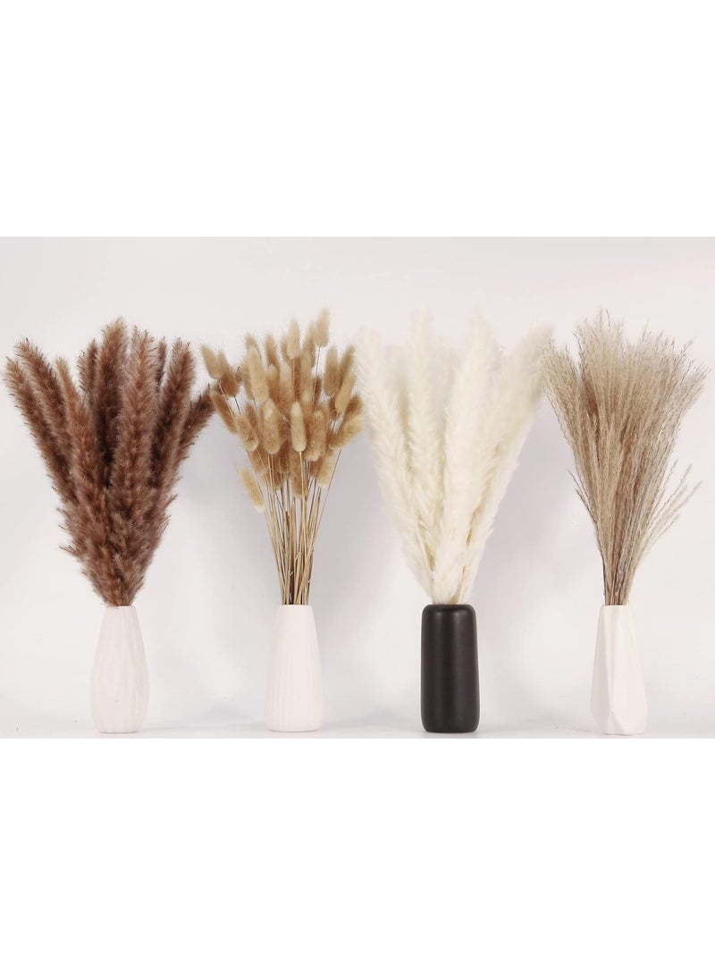YelaJoy Dried Pampas Grass Decor, 100 PCS Pampas Grass Contains Bunny Tails Dried Flowers, Reed Grass Bouquet for Wedding Boho Flowers Home Table Decor, Rustic Farmhouse Party (White and Brown) - Image 1