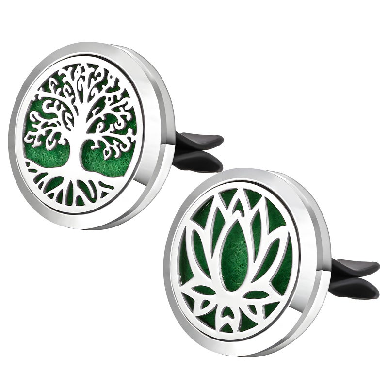 KVAEY 2PCS 30mm Car Diffuser Vent Clips Tree of Life Aromatherapy Essential Oil Diffuser Locket with 12 Felt Pads Stainless Steel Car Diffuser Locket Air Freshener Silver - Image 3