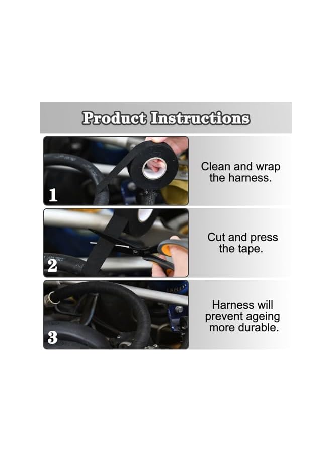 promass Wire Harness Tape, 2 Pcs Wire Loom Tape High Temp Wiring Loom Harness Electrical Tape Self-Adhesive Felt Cloth Electric Tape Black for Automotive Engine Electrical Wrap Cable Fixed 20 Meters - Image 4