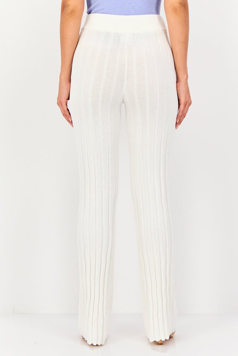 FOREVER 21 سروال نسائي عريض القصة بتصميم منسوج، أبيض - Image 2