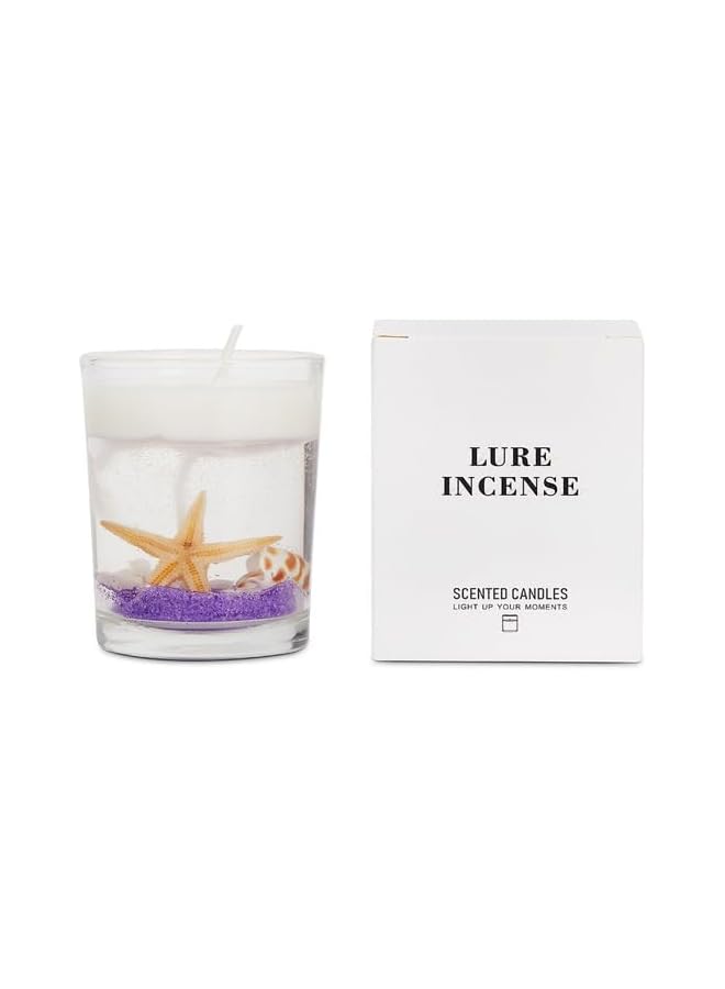 Lure Incense Ocean Theme Decorative Scented Candle with Starfish, Glass Jar (Purple Ocean)