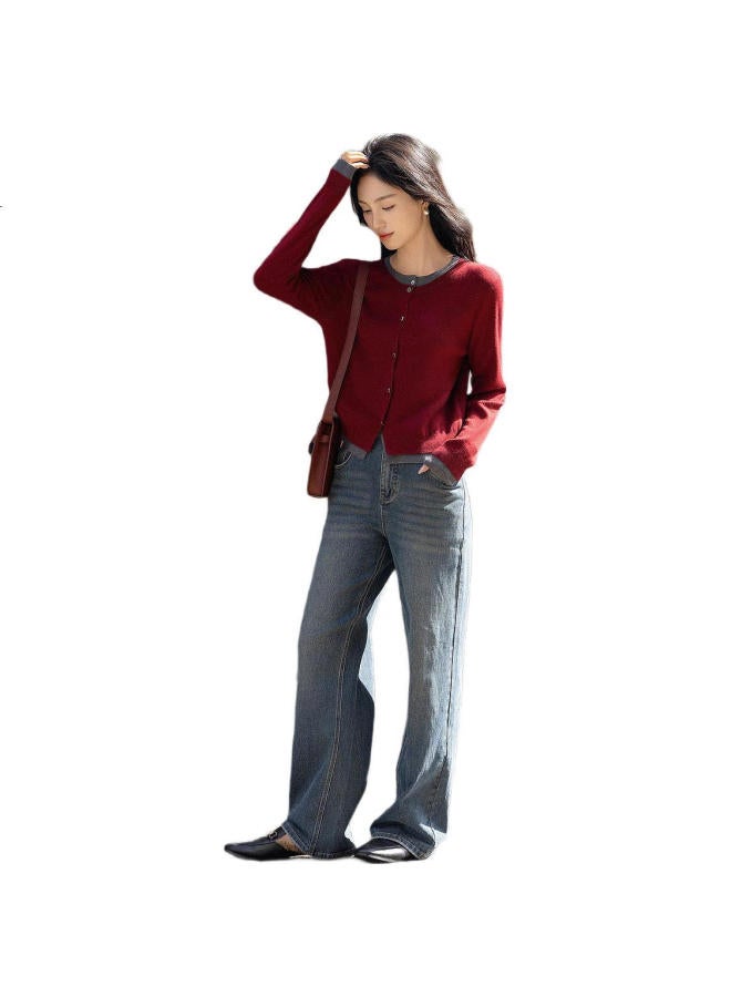 Dme "Quiet Luxury Inspiration Wardrobe" Spring And Autumn Design Sense Fake Two-Piece Contrast Color Line Shirt Decorative Button Knitted Sweater Women'S Top - Image 1