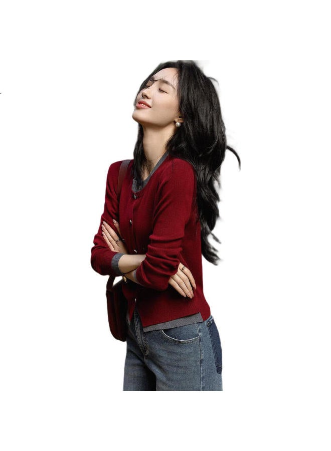 Dme "Quiet Luxury Inspiration Wardrobe" Spring And Autumn Design Sense Fake Two-Piece Contrast Color Line Shirt Decorative Button Knitted Sweater Women'S Top - Image 3