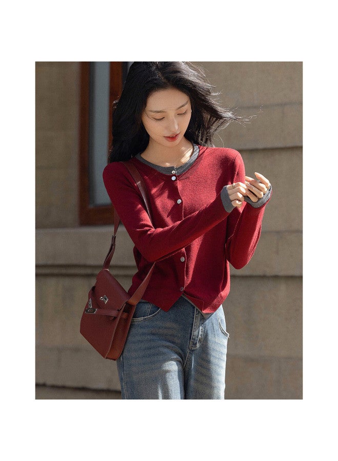 Dme "quiet Luxury Inspiration Wardrobe" Spring And Autumn Design Sense Fake Two-piece Contrast Color Line Shirt Decorative Button Knitted Sweater Women's Top - Image 3
