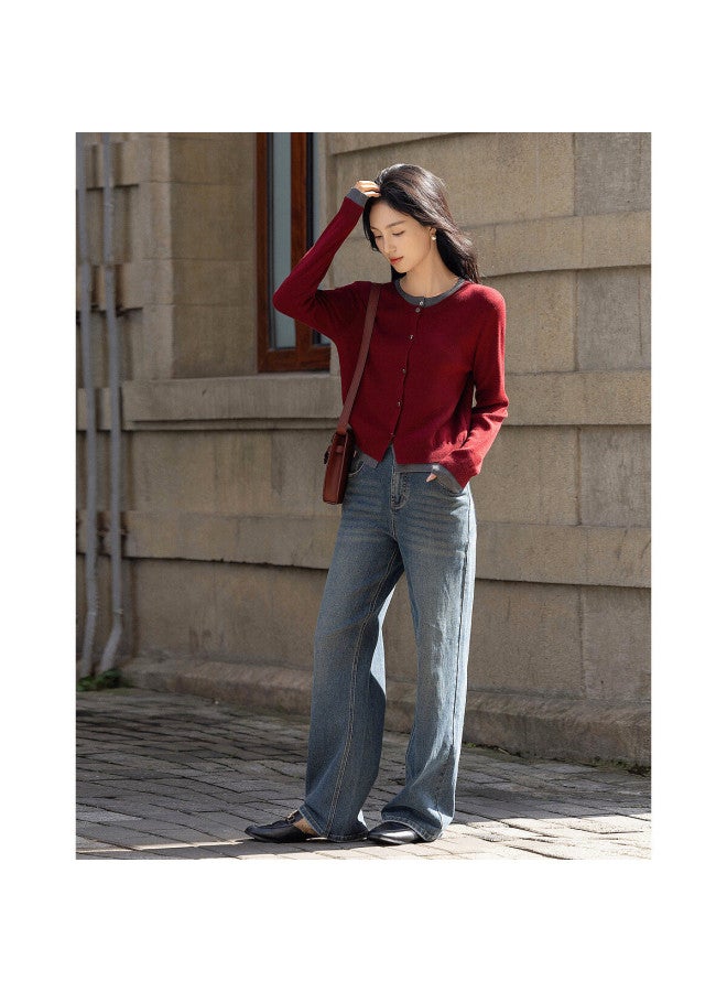 Dme "quiet Luxury Inspiration Wardrobe" Spring And Autumn Design Sense Fake Two-piece Contrast Color Line Shirt Decorative Button Knitted Sweater Women's Top - Image 4