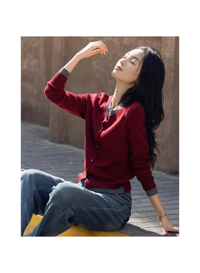 Dme "quiet Luxury Inspiration Wardrobe" Spring And Autumn Design Sense Fake Two-piece Contrast Color Line Shirt Decorative Button Knitted Sweater Women's Top - Image 1