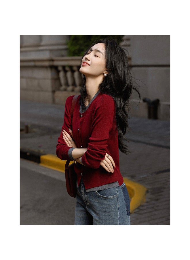 Dme "quiet Luxury Inspiration Wardrobe" Spring And Autumn Design Sense Fake Two-piece Contrast Color Line Shirt Decorative Button Knitted Sweater Women's Top - Image 2