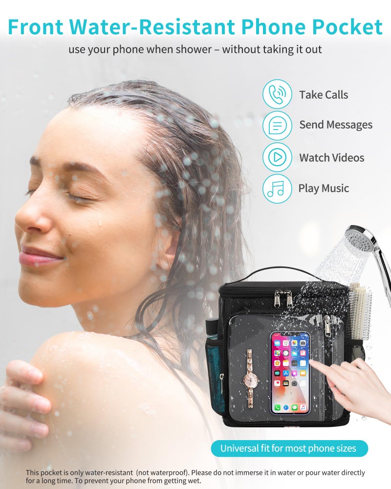 CUBETASTIC Hanging Shower Caddy Portable Bag - Quick Dry Shower Tote for Dorm College Essentials, Water-Resistant Travel Toiletry Bag with Separate Compartment & Multiple Pockets (Black, M) - Image 4