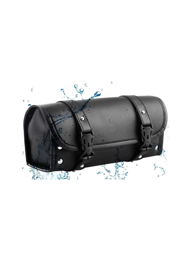 SOLARAE Universal Motorcycle Tool Bag, Side Bag & Fork Bag for Harley, Suzuki, Kawasaki - Durable PU Leather Black Handlebar Bag for Easy Access and Storage. - Image 3