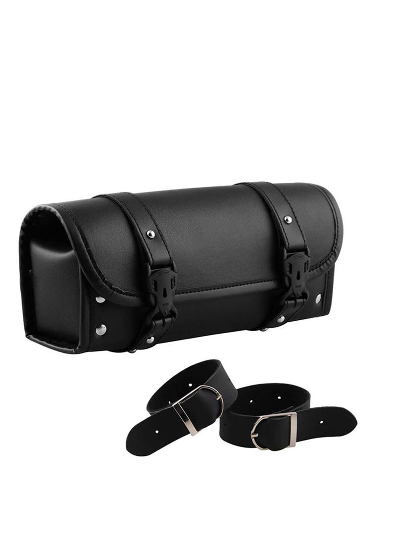 SOLARAE Universal Motorcycle Tool Bag, Side Bag & Fork Bag for Harley, Suzuki, Kawasaki - Durable PU Leather Black Handlebar Bag for Easy Access and Storage. - Image 1
