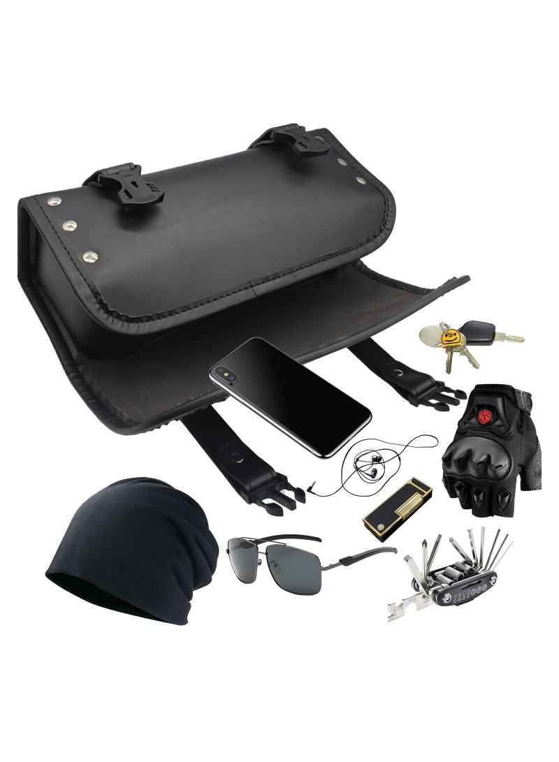 SOLARAE Universal Motorcycle Tool Bag, Side Bag & Fork Bag for Harley, Suzuki, Kawasaki - Durable PU Leather Black Handlebar Bag for Easy Access and Storage. - Image 2