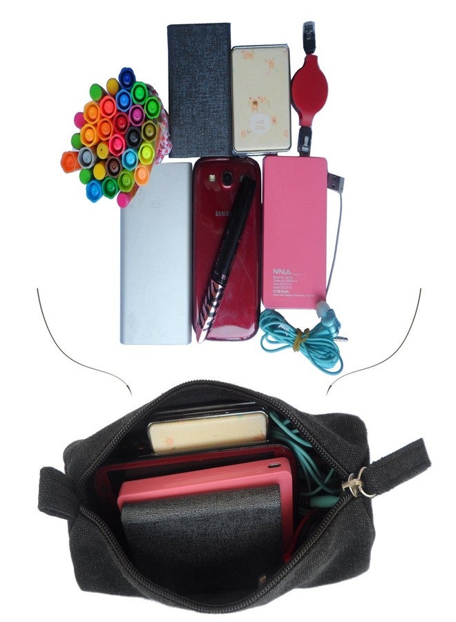 Enyuwlcm Heavy Canvas Stationery Simple Small Pencil Case and Durable Black Pencil Pouch Bag with Handmade Zipper Set of 2 - Image 5