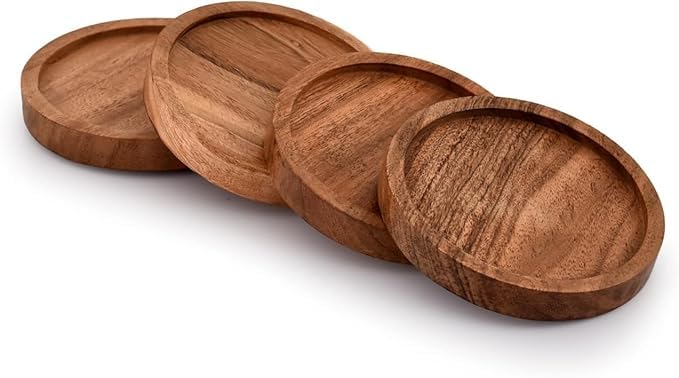 Posh Cart Drink Coasters Made of Natural Acacia Wood Suitable for Glasses and Tabletop Protection for Any Type of Table 4Piece Set - Image 2