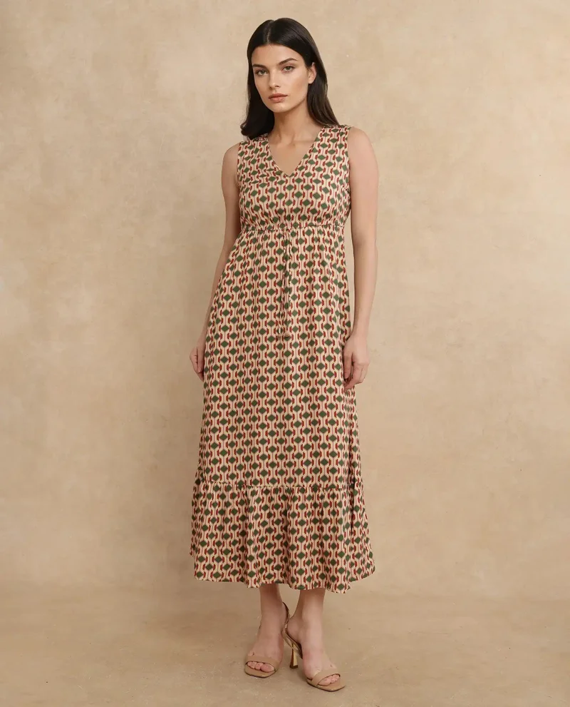 ريريزم Women's Geometric Printed Maxi Dress