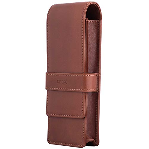 DiLoro Leather Triple Pen Case Pencil Pouch Holder for Three Fountain Ballpoint Rollerball Pens and Pencils (Bugatti Tan) - Image 2
