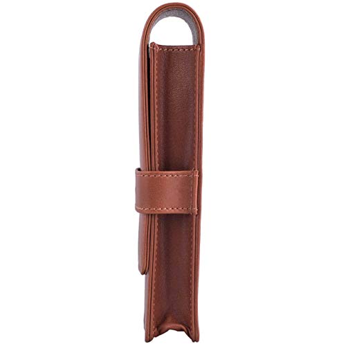 DiLoro Leather Triple Pen Case Pencil Pouch Holder for Three Fountain Ballpoint Rollerball Pens and Pencils (Bugatti Tan) - Image 3