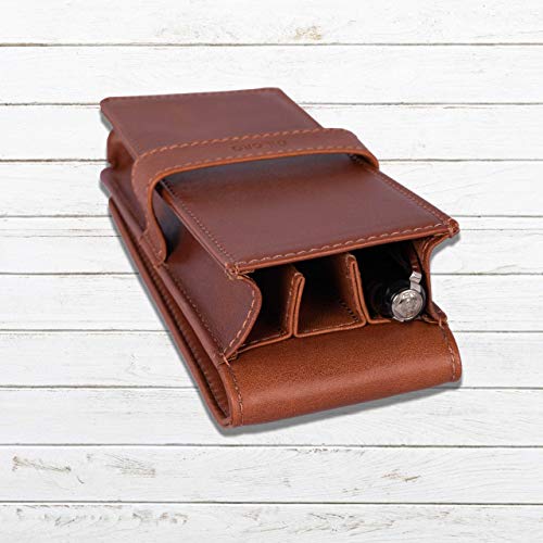 DiLoro Leather Triple Pen Case Pencil Pouch Holder for Three Fountain Ballpoint Rollerball Pens and Pencils (Bugatti Tan) - Image 5