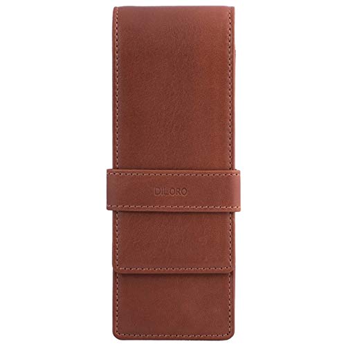 DiLoro Leather Triple Pen Case Pencil Pouch Holder for Three Fountain Ballpoint Rollerball Pens and Pencils (Bugatti Tan) - Image 1
