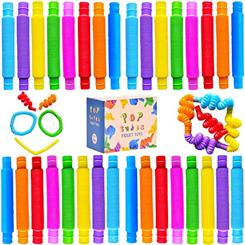 Neec 32Pack Pop Tubes Fidget Tubes for Children and Adult Sensory Fidget Toy Set for Stress and Anxiety Relief Educational Learning Toys for Kids - Image 1