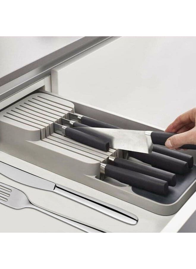 Generic Generic Modern Plastic Knife Organizer Drawer Organizer Holder Grey  - Image 2