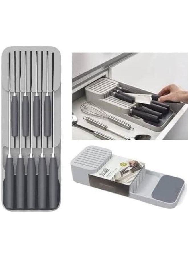Generic Generic Modern Plastic Knife Organizer Drawer Organizer Holder Grey  - Image 1