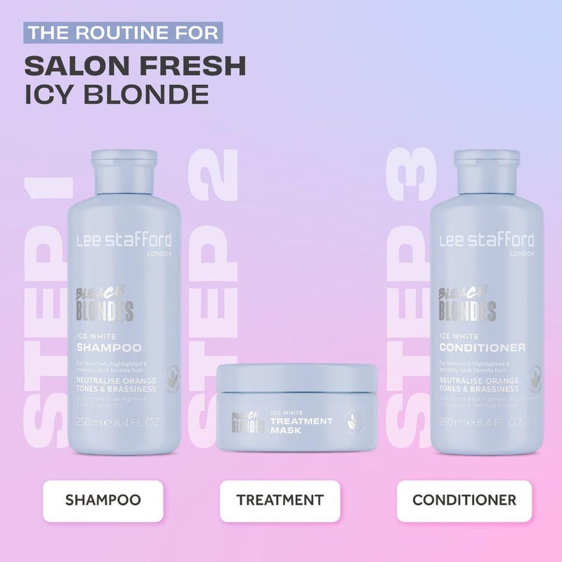 Lee Stafford قناع شعر لي ستافورد الأزرق للتلوين | مجموعة بلاتينيوم بلوند آيس وايت - أفضل قناع ترطيب، يصحح الألوان النحاسية والبرتقالية، رائع للشعر الداكن والمميز والبارد، 6.7 أونصة سائلة - Image 4