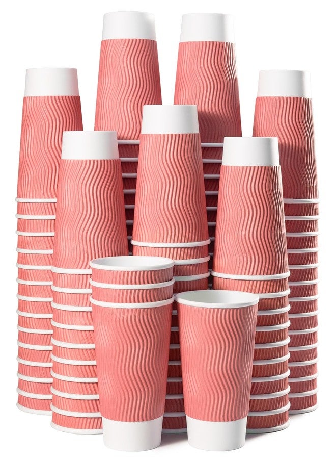 MATICAN Paper Coffee Cups, 100-Pack 12-oz Insulated Corrugated Disposable Paper Cups, Ripple Wall Cups for Hot Beverage or Cold Drinks, Coral (No Lids) - Image 1