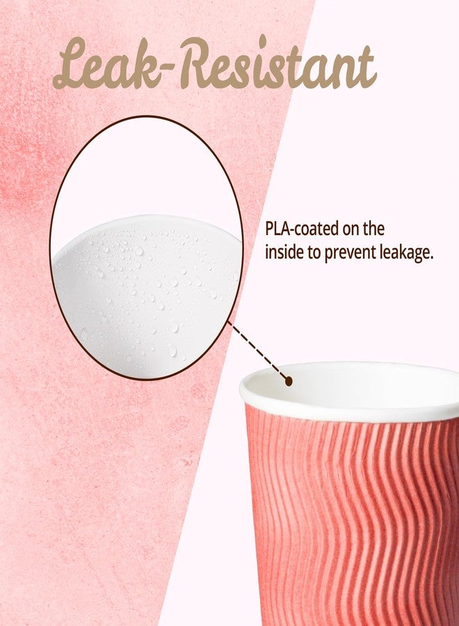 MATICAN Paper Coffee Cups, 100-Pack 12-oz Insulated Corrugated Disposable Paper Cups, Ripple Wall Cups for Hot Beverage or Cold Drinks, Coral (No Lids) - Image 4