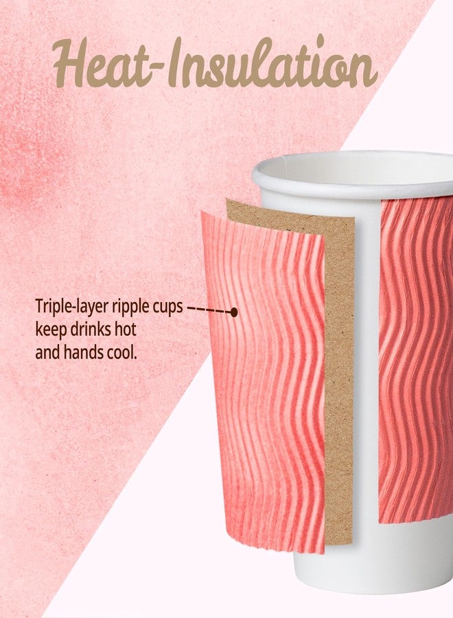 MATICAN Paper Coffee Cups, 100-Pack 12-oz Insulated Corrugated Disposable Paper Cups, Ripple Wall Cups for Hot Beverage or Cold Drinks, Coral (No Lids) - Image 5