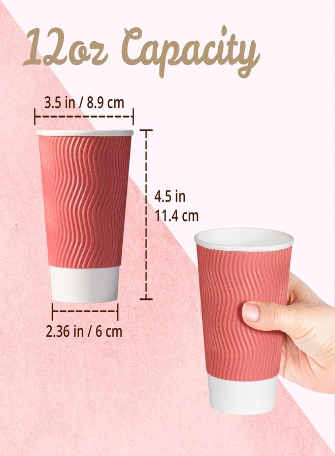 MATICAN Paper Coffee Cups, 100-Pack 12-oz Insulated Corrugated Disposable Paper Cups, Ripple Wall Cups for Hot Beverage or Cold Drinks, Coral (No Lids) - Image 3