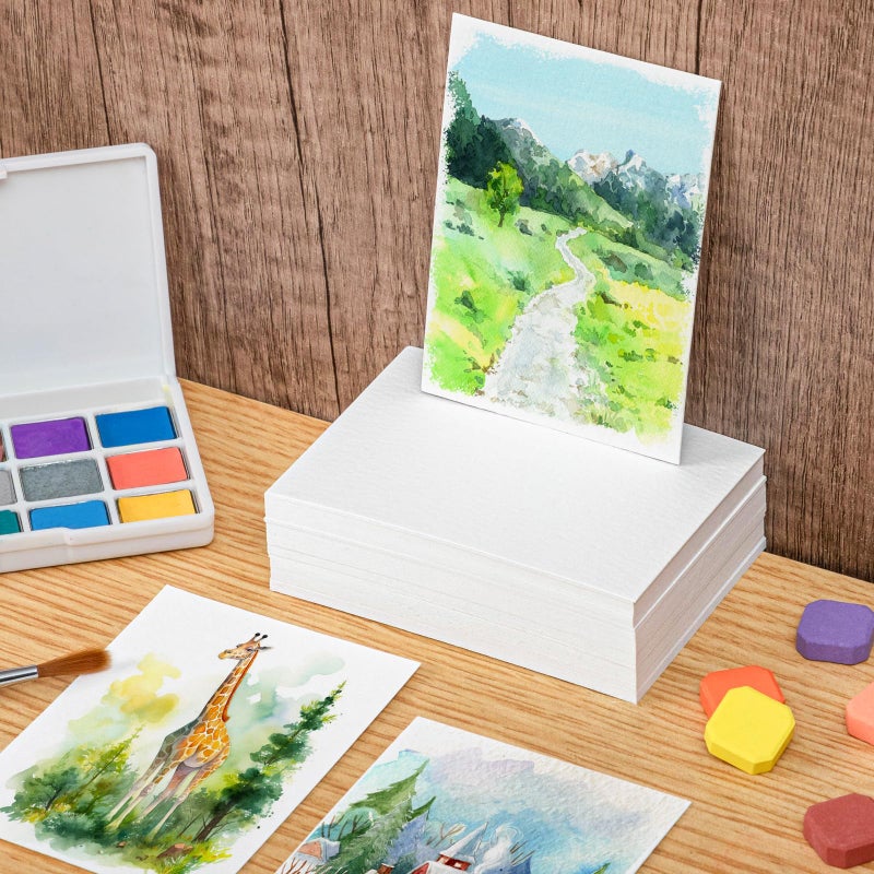 Prudiut 80 Sheets Watercolor Paper, 2.5 x 3.5 in, 110 Lb/230 GSM, Cold Press - Image 5