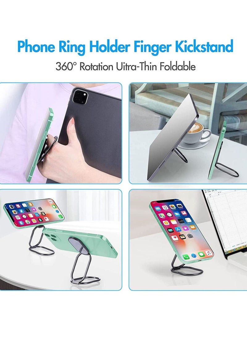 Phone Ring Holder Finger Kickstand, 360° Rotating Ultra-Thin Foldable Mobile Grip, Compatible with All Smartphones and Tablets 2-Pack (Silver Black)